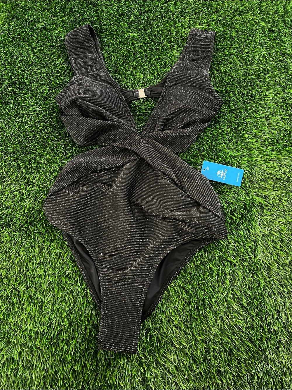 Cupshe black Metallic One-Piece Swimsuit with Cross Front